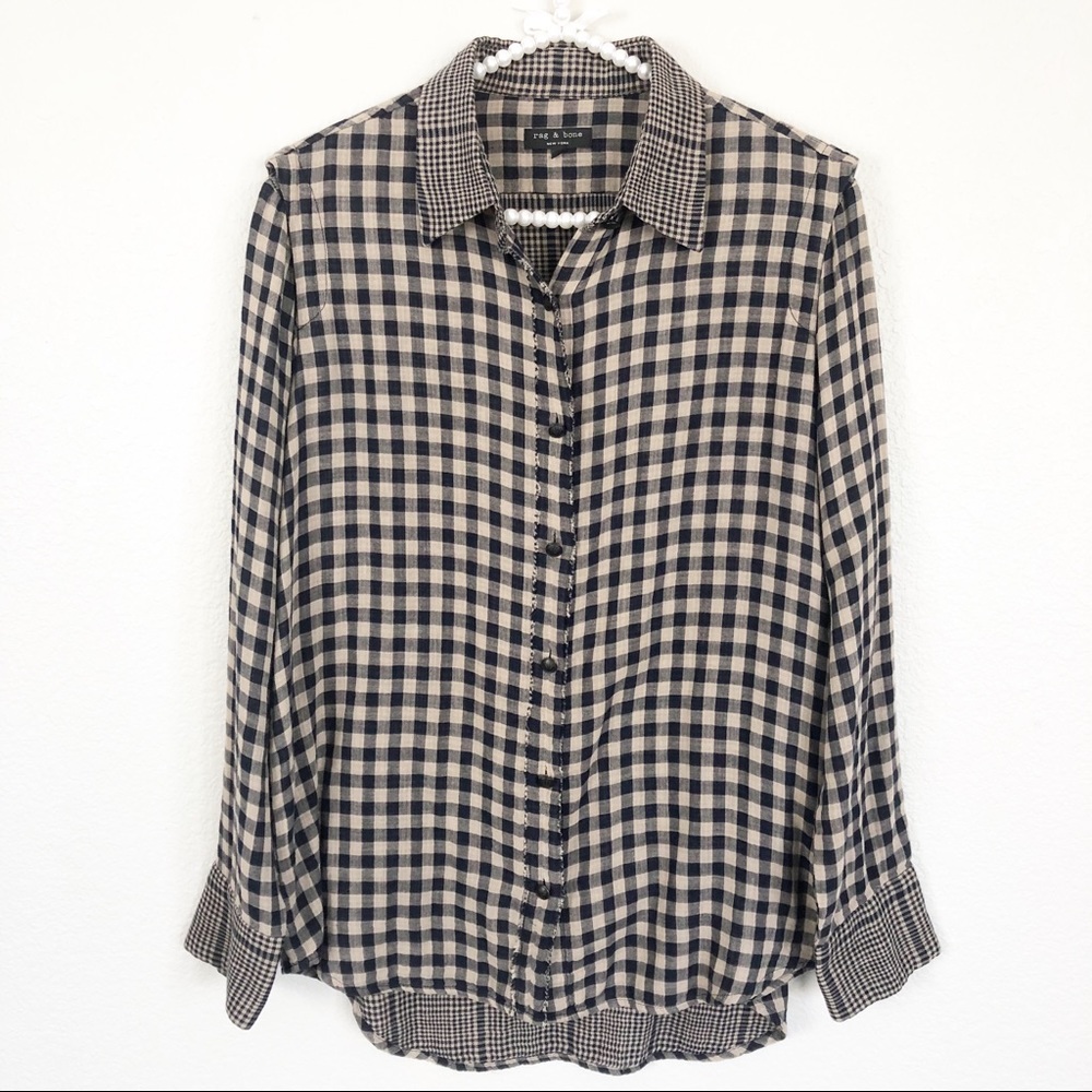 Rag & Bone Plaid Button Down Silk Shirt sz 4